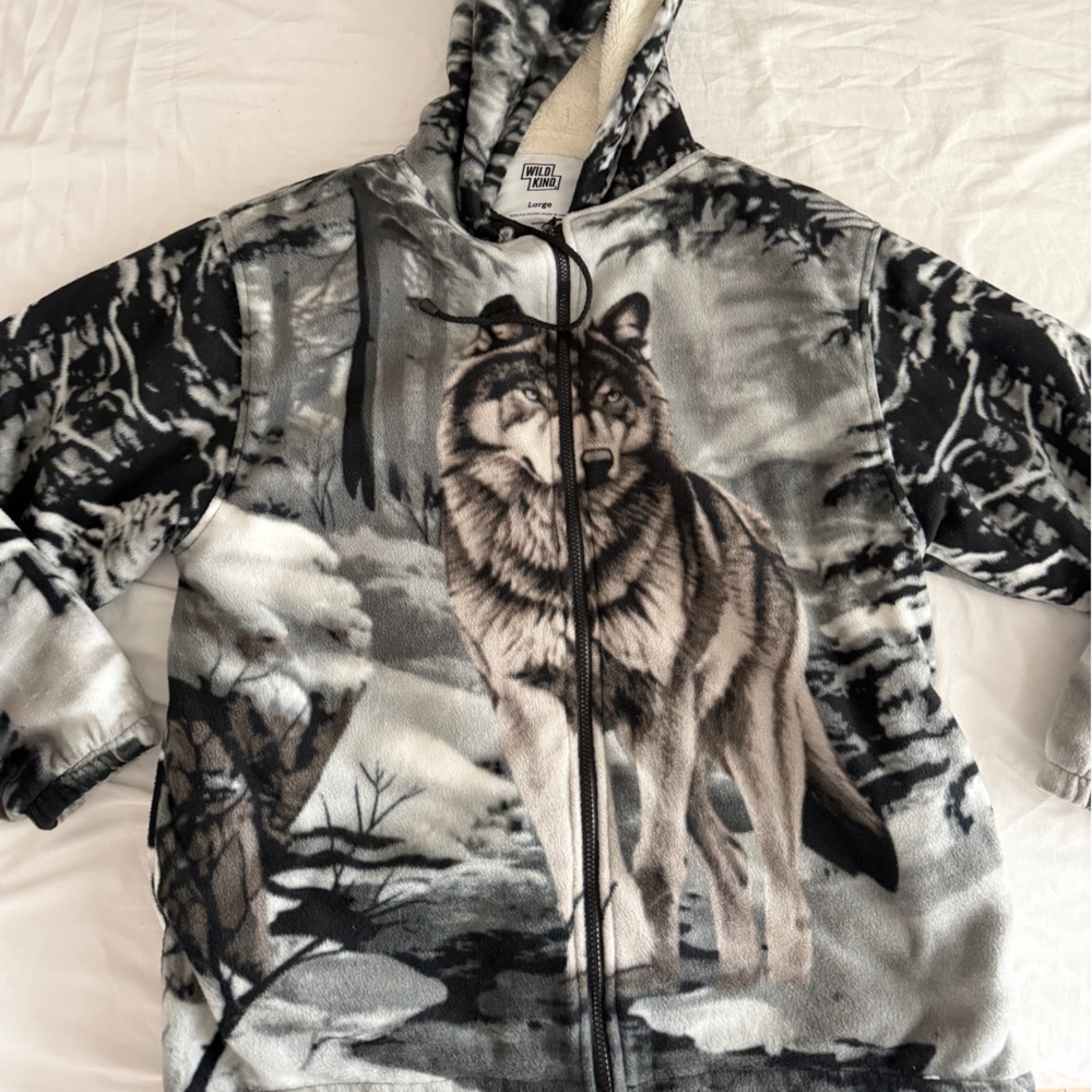 Wolf Print Fleece Jacket